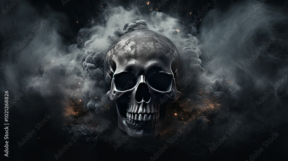 A Metal Skull Emerging from Smoke and Sparks A Metal Skull Emerging from Smoke and Sparks