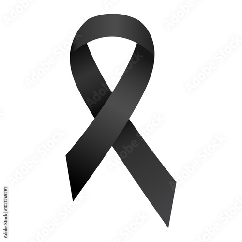 Black ribbon awareness Accidents, Anti-Terrorism, Insomnia, Melanoma, Memorials, Skin Cancer. Isolated on white background. Vector  illustration.
