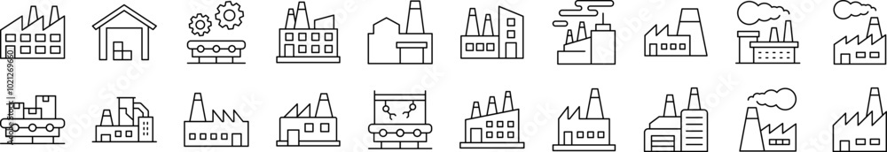 Collection of Outline Symbols of Factory, Manufacture Drawn with Thin Line for apps, web sites, banners, infographics and other types of design Collection of Outline Symbols of Factory, Manufacture Drawn with Thin Line for apps, web sites, banners, infographics and other types of design