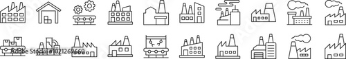 Collection of Outline Symbols of Factory, Manufacture Drawn with Thin Line for apps, web sites, banners, infographics and other types of design photo