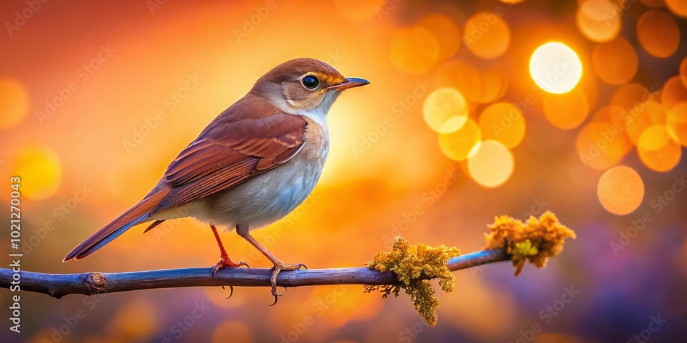 Captivating Nightingale Bird Perched Elegantly on a Branch Against a Soft Blurred Background at Dusk Captivating Nightingale Bird Perched Elegantly on a Branch Against a Soft Blurred Background at Dusk
