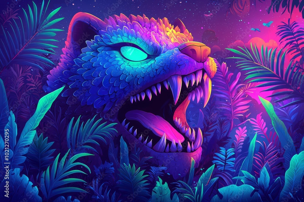A Ferocious Creature Lurking in a Vibrant Tropical Forest A Ferocious Creature Lurking in a Vibrant Tropical Forest