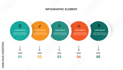 5 step process infographic template vector with icons and circle concept 