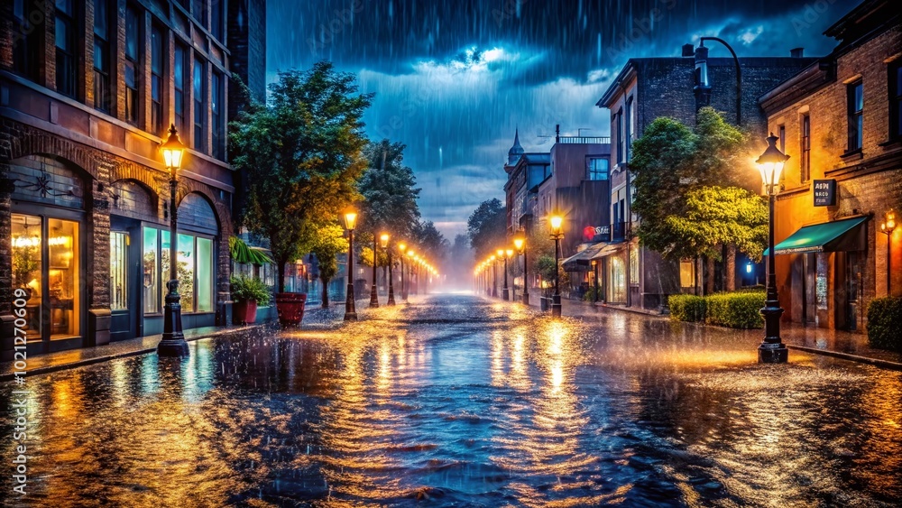 Fototapeta premium Captivating Rain Photography Showcasing Flooded Streets and Dramatic Weather Conditions