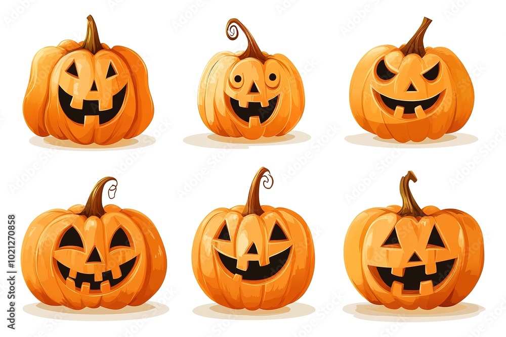 Set of orange pumpkins with different faces on a white background, vector illustration style, flat design Set of orange pumpkins with different faces on a white background, vector illustration style, flat design