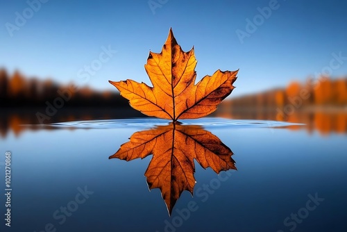 A single leaf floating on a still pond, reflecting the natural simplicity and beauty that transcendentalists revered in the ordinary photo