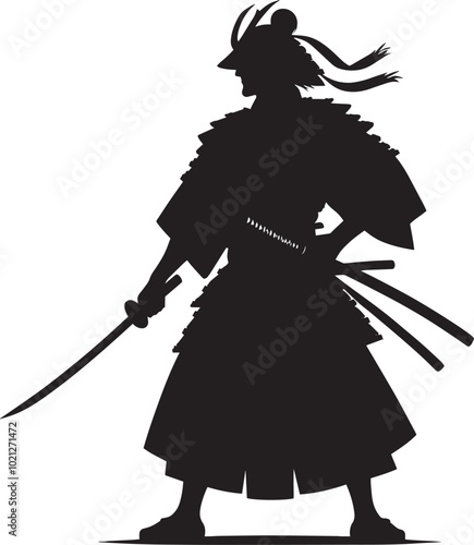 samurai warrior sward man mascot Silhouette illustration isolated on a white background