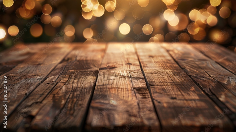 Rustic Wooden Tabletop with Bokeh Lights Background Rustic Wooden Tabletop with Bokeh Lights Background