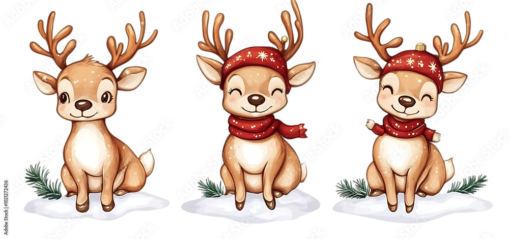 three set of cute Christmas reindeer isolated transparent background three set of cute Christmas reindeer isolated transparent background