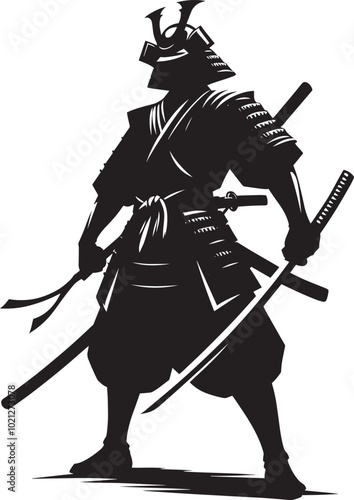 samurai warrior sward man mascot Silhouette illustration isolated on a white background