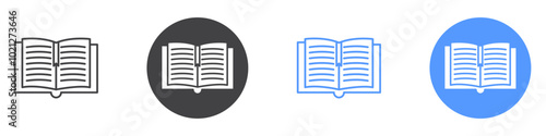 Open Book icon Flat art in black and white isolated