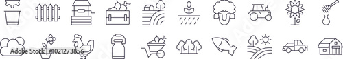 Collection of Outline Signs of Field, Farm, Garden Drawn with Thin Line for apps, web sites, banners, infographics and other types of design