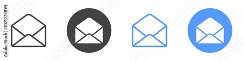 Open envelope icon Flat art in black and white isolated