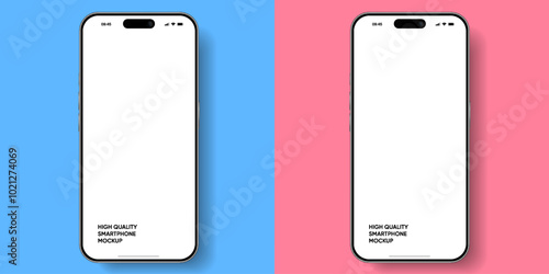 Realistic smartphone mockup. Mobile phone vector with isolated on white background. Device front view. 3D mobile phone with shadow. Realistic, high quality smart phone mockup for ui ux presentation.