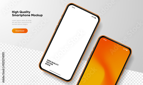 Realistic smartphone mockup. Mobile phone vector with isolated on white background. Device front view. 3D mobile phone with shadow. Realistic, high quality smart phone mockup for ui ux presentation.