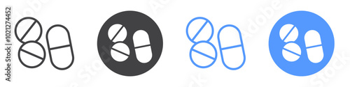 Pill icon Flat art in black and white isolated