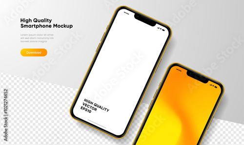 Realistic smartphone mockup. Mobile phone vector with isolated on white background. Device front view. 3D mobile phone with shadow. Realistic, high quality smart phone mockup for ui ux presentation.