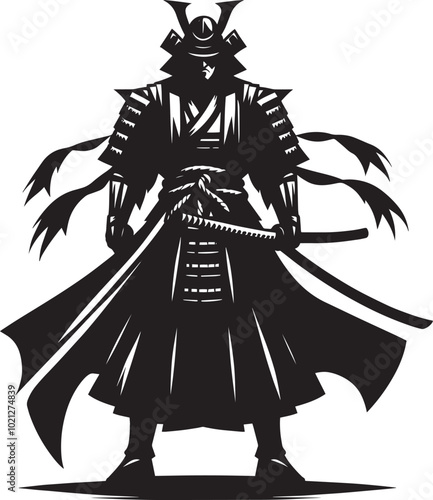 samurai warrior sward man mascot Silhouette illustration isolated on a white background