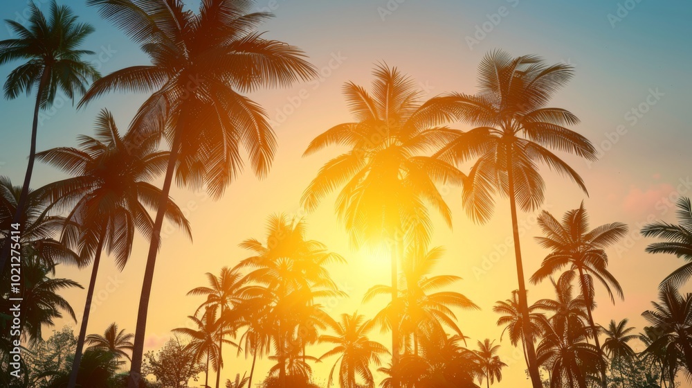 Tropical Sunset with Palm Trees Silhouette