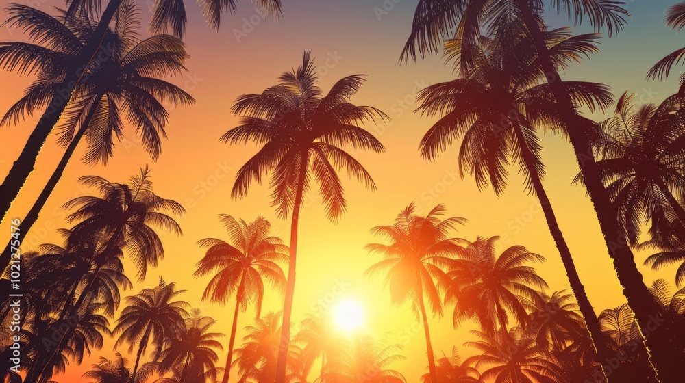 Stunning Tropical Sunset with Palm Trees Silhouette Stunning Tropical Sunset with Palm Trees Silhouette
