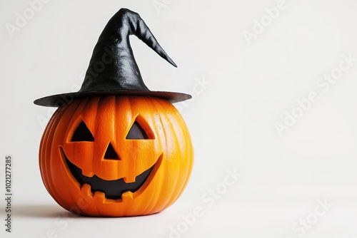 Halloween pumpkin with witch hat, isolated on a white background, in a cartoon style, High quality