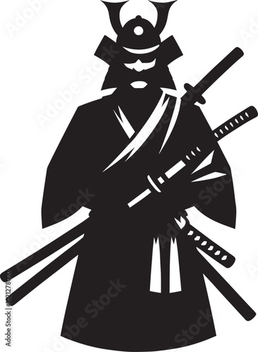 samurai warrior sward man mascot Silhouette illustration isolated on a white background