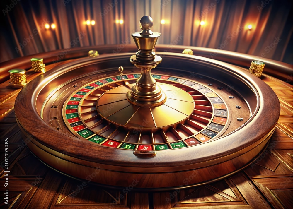 Classic roulette board with numbered pockets and a spinning wheel in an elegant gaming setting Classic roulette board with numbered pockets and a spinning wheel in an elegant gaming setting