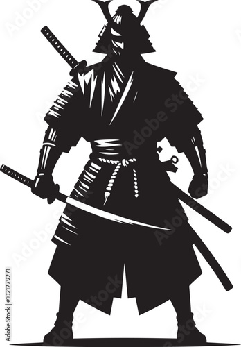 samurai warrior sward man mascot Silhouette illustration isolated on a white background