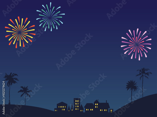 夜景と花火の夜空