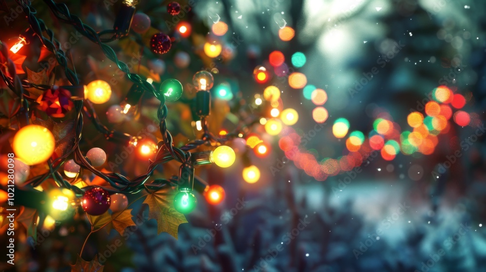 Twinkling Christmas Lights in a Winter Wonderland Twinkling Christmas Lights in a Winter Wonderland