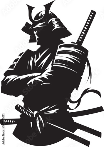 samurai warrior sward man mascot Silhouette illustration isolated on a white background