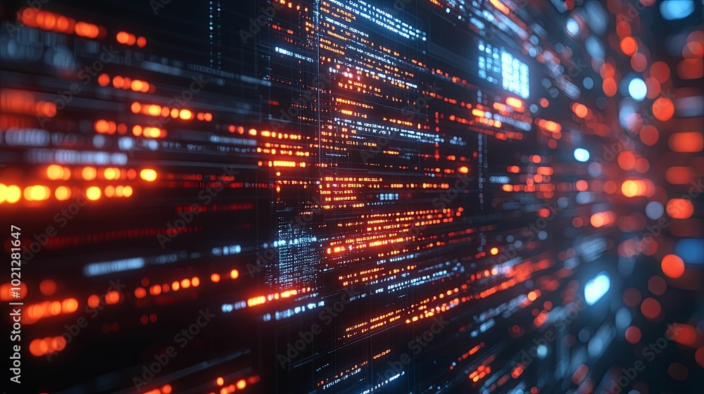 Fototapeta premium Abstract Digital Data Flow with Orange and Blue Glowing Lines