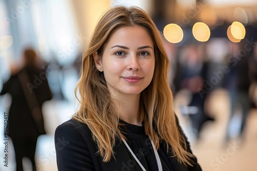 Portrait of a smiling female event planner orchestrating a successful event in an event space photo