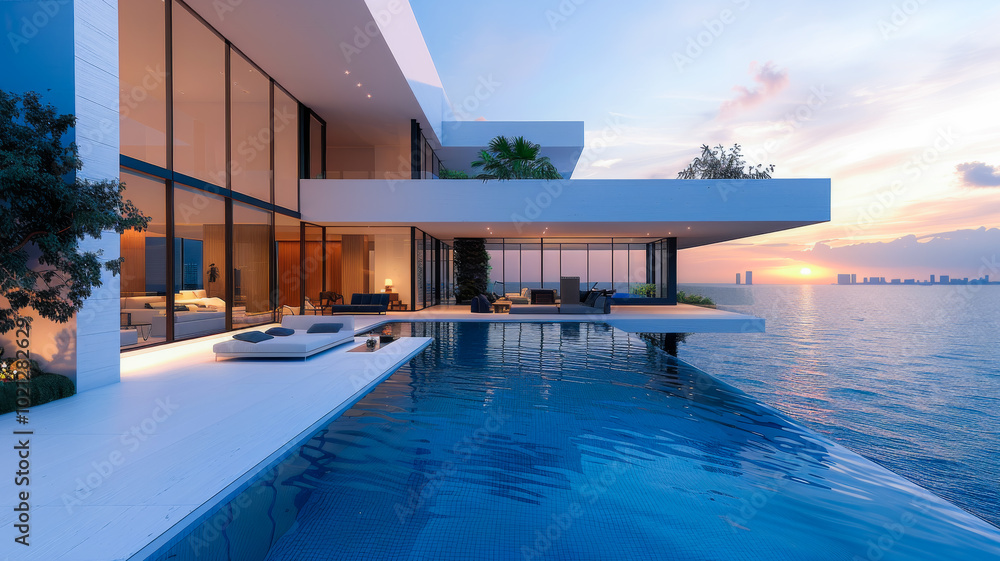 Fototapeta premium Penthouse Blends Minimalism with Majestic Skyline
