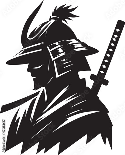 samurai warrior sward man mascot Silhouette illustration isolated on a white background