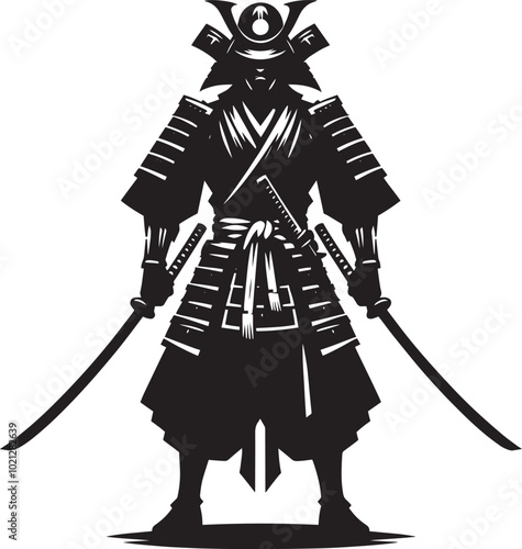 samurai warrior sward man mascot Silhouette illustration isolated on a white background