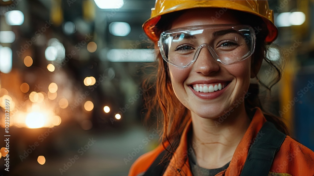 Smiling Female Worker in a Factory Setting Smiling Female Worker in a Factory Setting