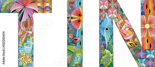 Word TIN. Vector zentangle object for decoration