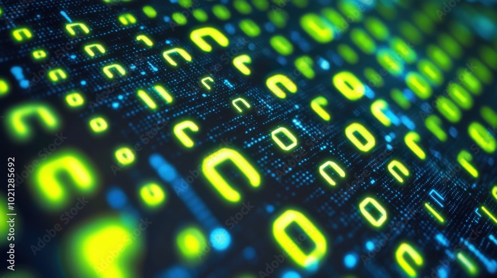 Neon Green Binary Code Background with Digits Neon Green Binary Code Background with Digits