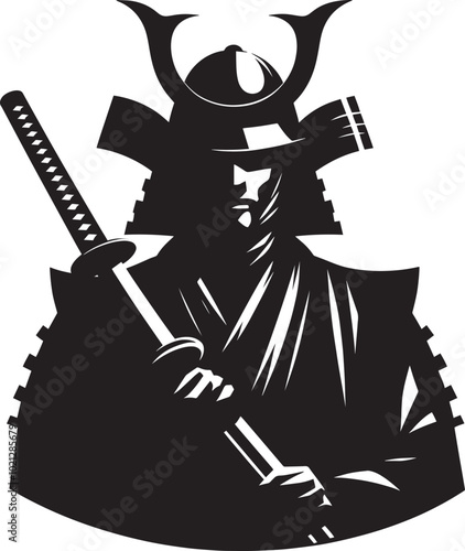 samurai warrior sward man mascot Silhouette illustration isolated on a white background