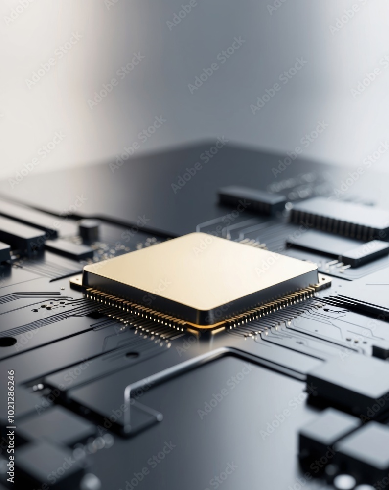 Illuminated Central Processing Unit on Circuit Board. Illuminated Central Processing Unit on Circuit Board.