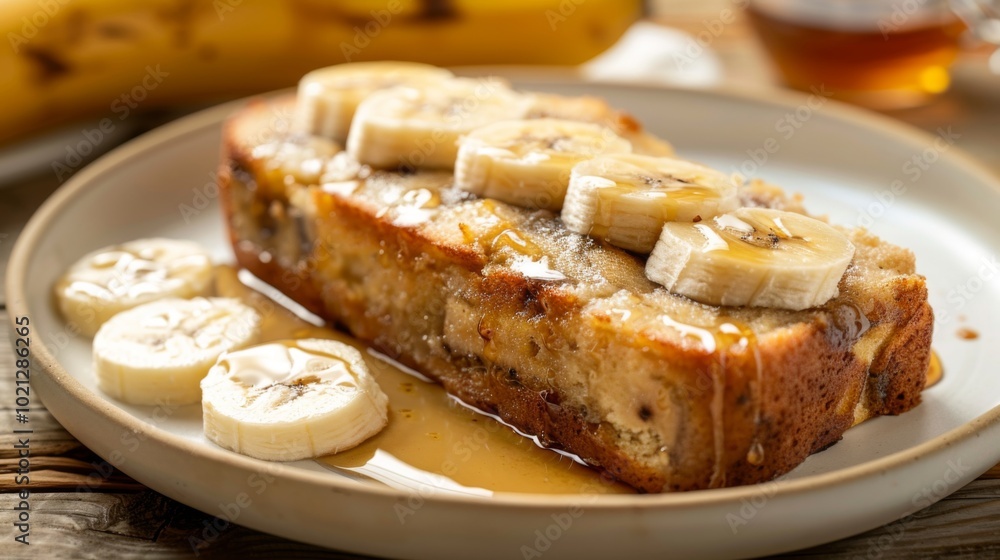 Delicious Banana Bread with Sliced Bananas and Syrup Drizzle Delicious Banana Bread with Sliced Bananas and Syrup Drizzle