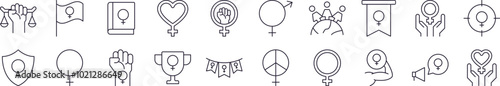 Collection of Signs of Gender, Feminism, Solidarity Drawn with Thin Line for apps, web sites, banners, infographics and other types of design