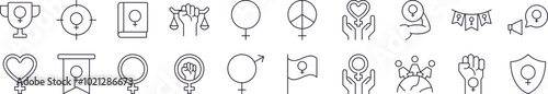 Collection of Line Icons of Gender, Feminism, Solidarity Drawn with Thin Line for apps, web sites, banners, infographics and other types of design