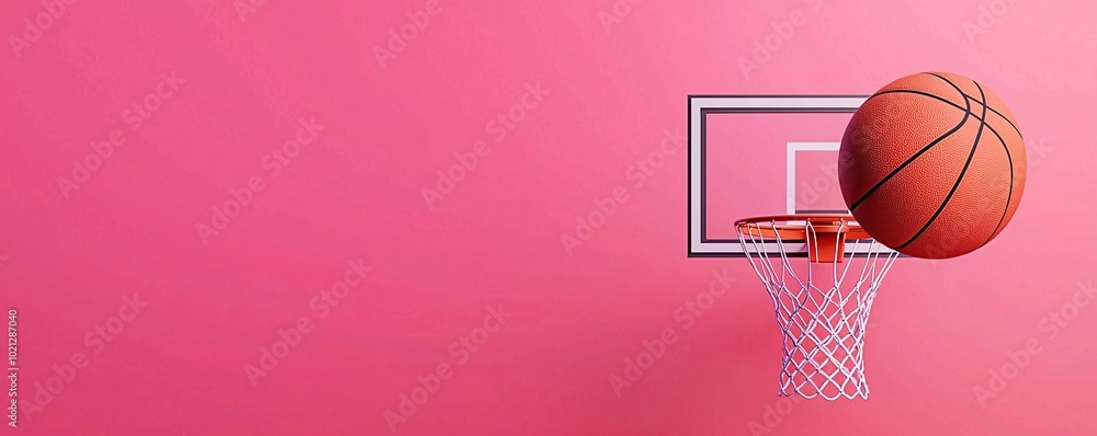 Dynamic Basketball Dunk - Captivating Mid-Air Shot Illustration of Basketball and Hoop in Flat Design Style for Sports Enthusiasts Dynamic Basketball Dunk - Captivating Mid-Air Shot Illustration of Basketball and Hoop in Flat Design Style for Sports Enthusiasts