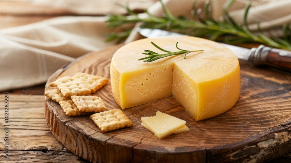 Gourmet Cheese Board with Crackers and Rosemary Gourmet Cheese Board with Crackers and Rosemary