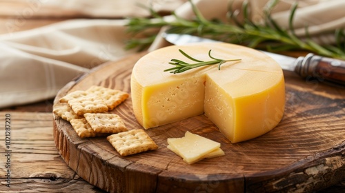 Gourmet Cheese Board with Crackers and Rosemary