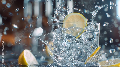 Refreshing Lemonade with Ice and Lemon Slices photo