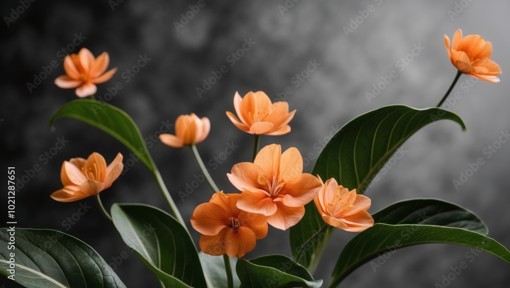 Orange Flowers on Green Leaves with Black Background. Orange Flowers on Green Leaves with Black Background.