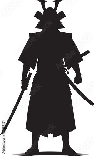 samurai warrior sward man mascot Silhouette illustration isolated on a white background